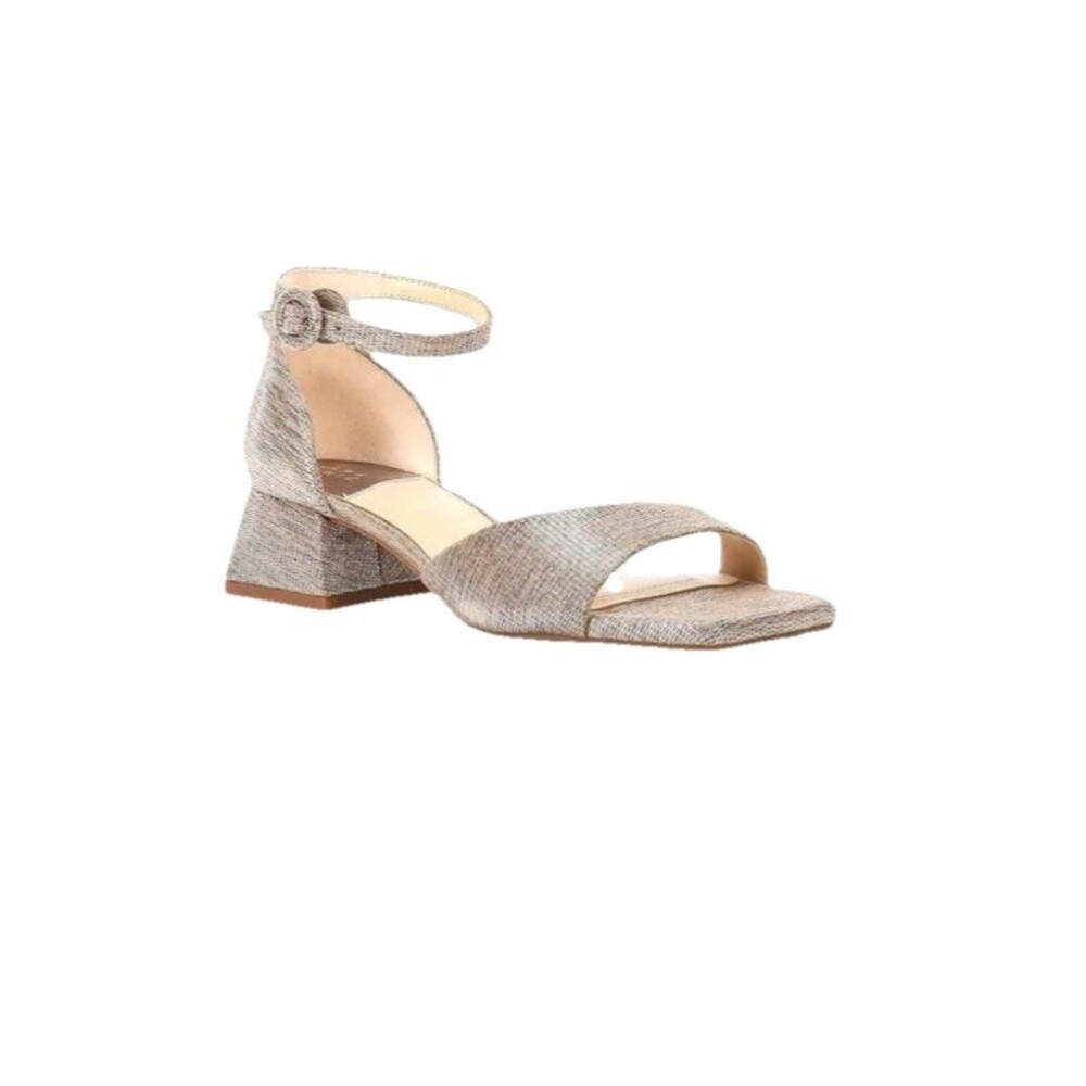Alex Marie Leather Square Toe Dress Sandals Block Heels Metallic Size 7 New